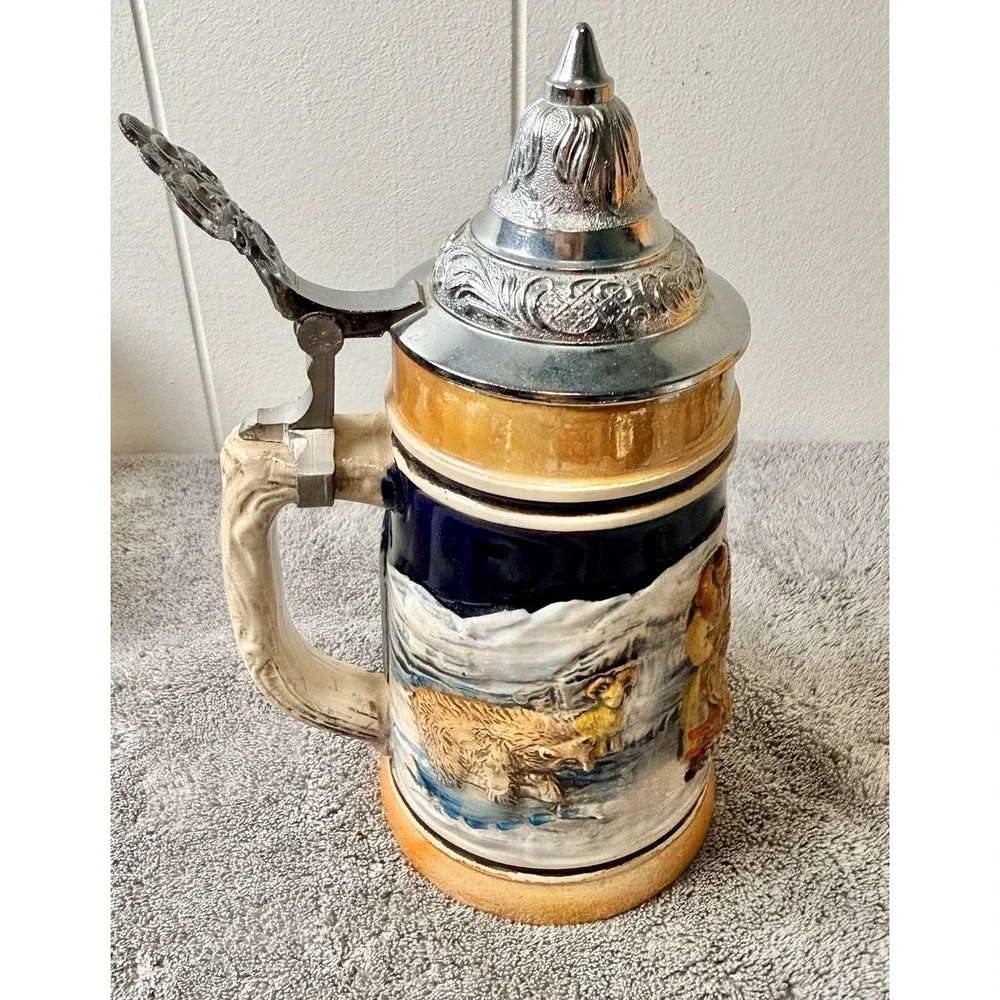 Vintage 1960 Alaska 49th State Beer Stein West Germany Lidded 7 inch